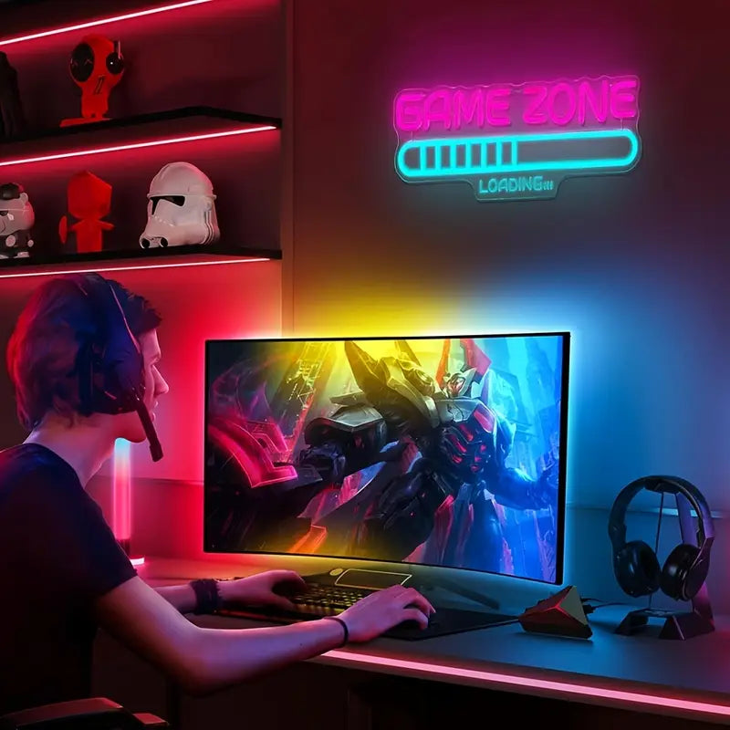 "Game Zone Loading" LED Neon Sign – USB Powered Wall Decor for Bedrooms, Game Rooms, Man Caves, and Parties
