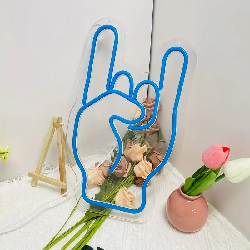 Vibrant Rock Hand Blue Neon Sign – USB Powered LED