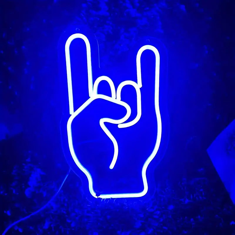Vibrant Rock Hand Blue Neon Sign – USB Powered LED