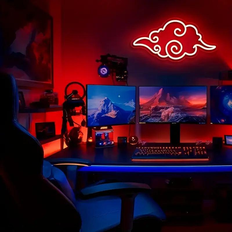 Anime Red Cloud Neon Sign – USB Powered Wall Decor for Gamers & Anime Fans
