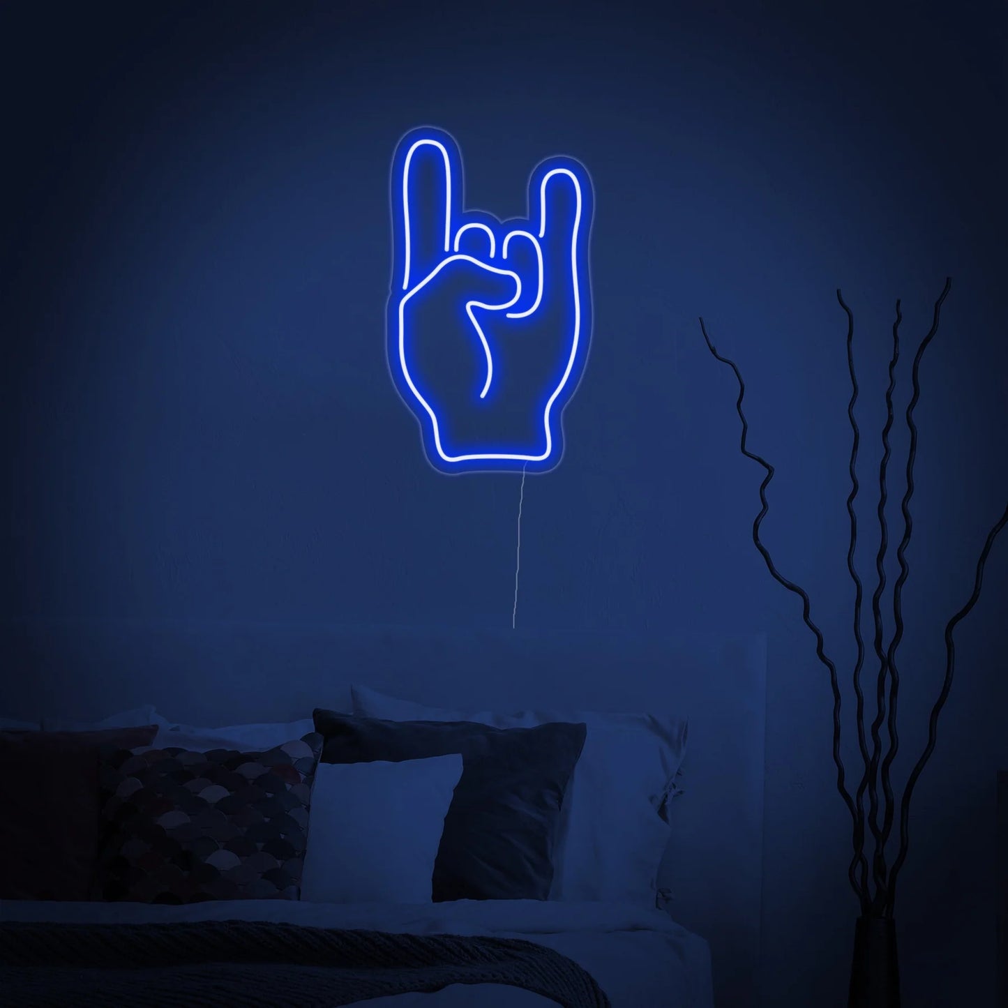 Vibrant Rock Hand Blue Neon Sign – USB Powered LED