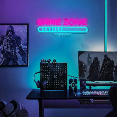 "Game Zone Loading" LED Neon Sign – USB Powered Wall Decor for Bedrooms, Game Rooms, Man Caves, and Parties