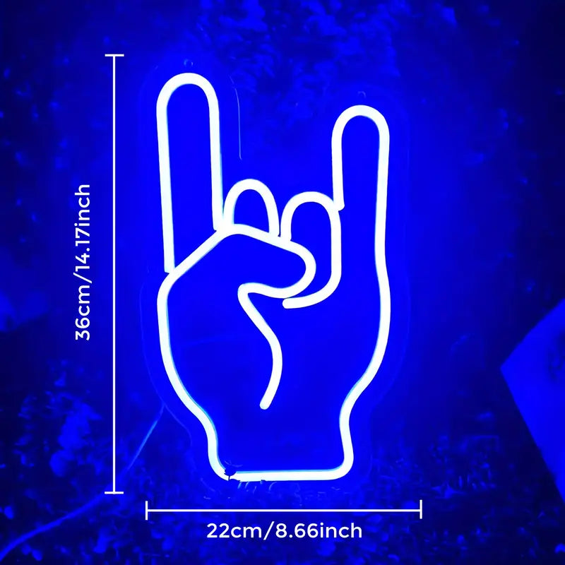 Vibrant Rock Hand Blue Neon Sign – USB Powered LED