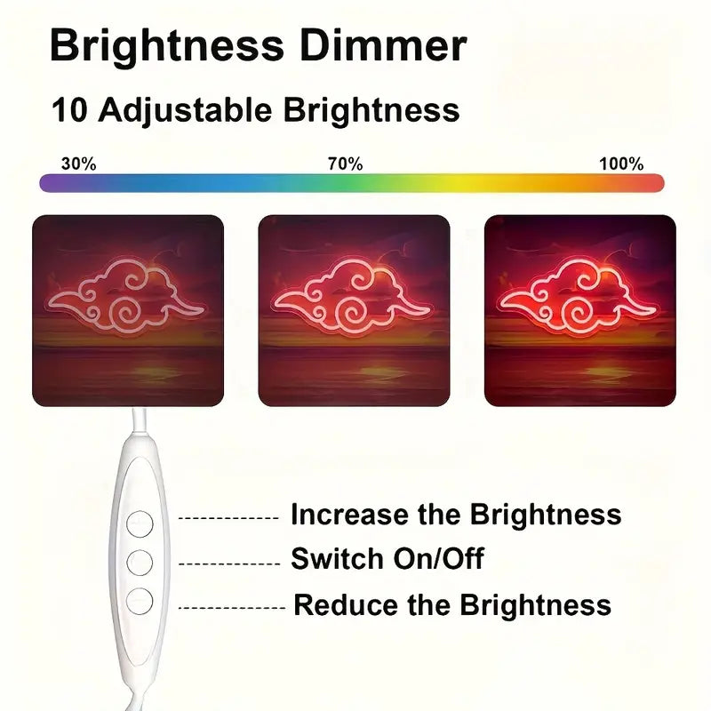Anime Red Cloud Neon Sign – USB Powered Wall Decor for Gamers & Anime Fans