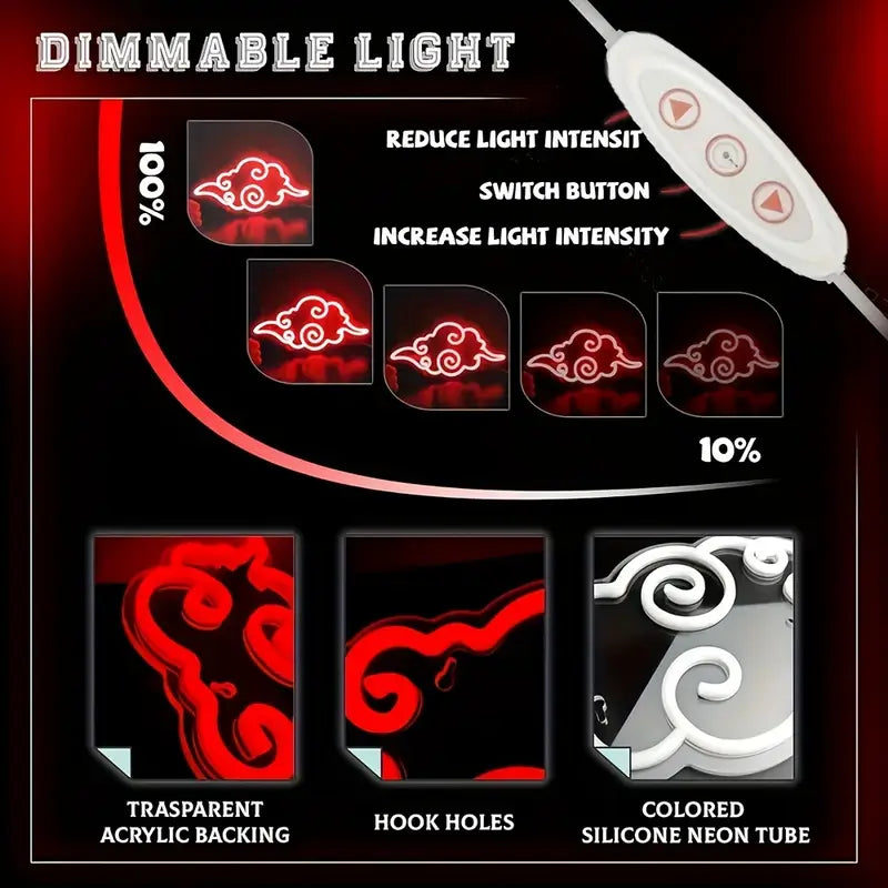 Anime Red Cloud Neon Sign – USB Powered Wall Decor for Gamers & Anime Fans