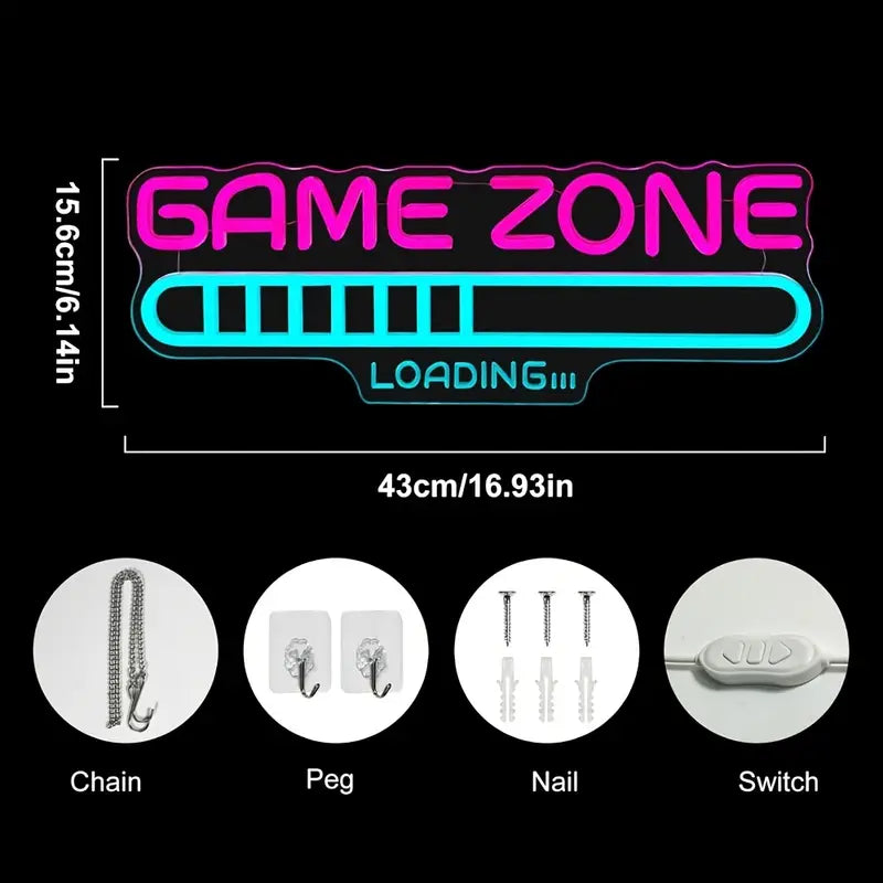 "Game Zone Loading" LED Neon Sign – USB Powered Wall Decor for Bedrooms, Game Rooms, Man Caves, and Parties