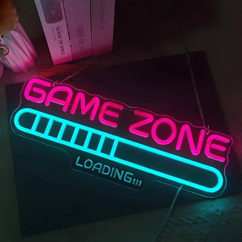 "Game Zone Loading" LED Neon Sign – USB Powered Wall Decor for Bedrooms, Game Rooms, Man Caves, and Parties