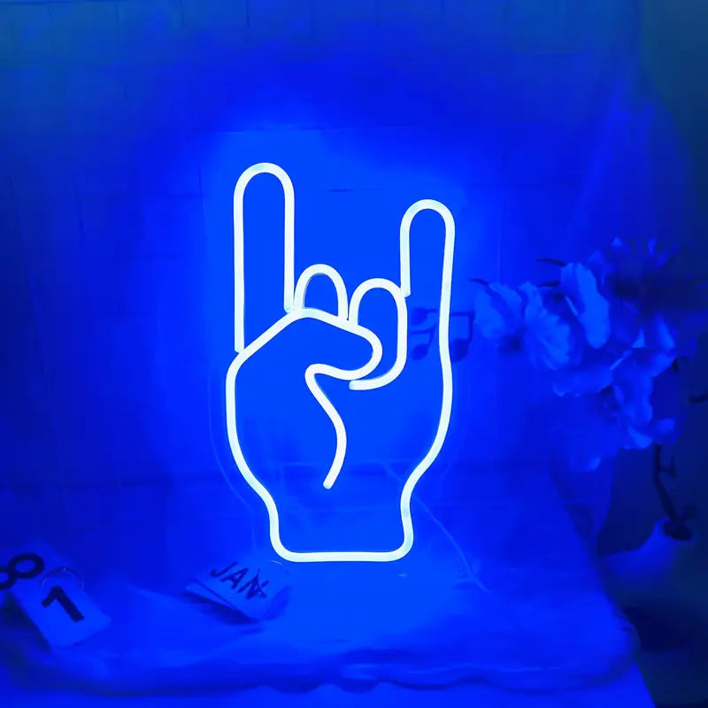 Vibrant Rock Hand Blue Neon Sign – USB Powered LED