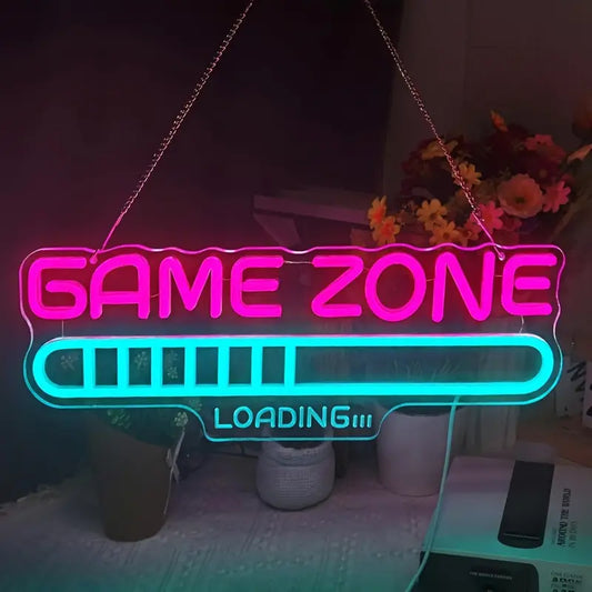 "Game Zone Loading" LED Neon Sign – USB Powered Wall Decor for Bedrooms, Game Rooms, Man Caves, and Parties