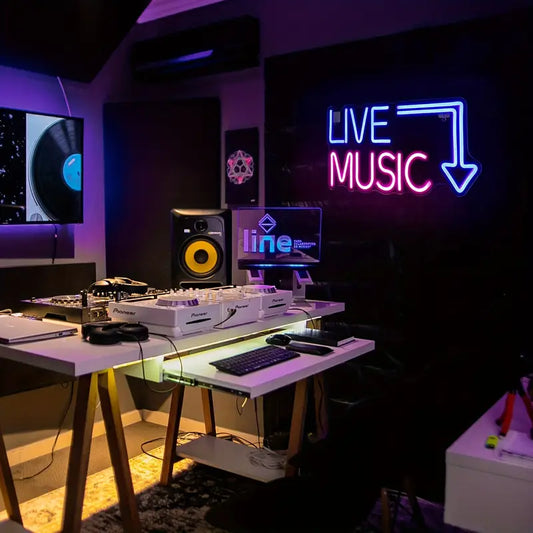 Live Music Neon Sign – USB Powered LED Wall Light for Bars, Studios, Parties & Home Decor