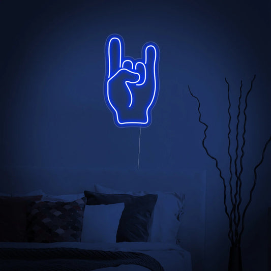 Vibrant Rock Hand Blue Neon Sign – USB Powered LED